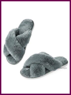 Faux Fur Fuzzy Memory Foam Open Toe House Slippers